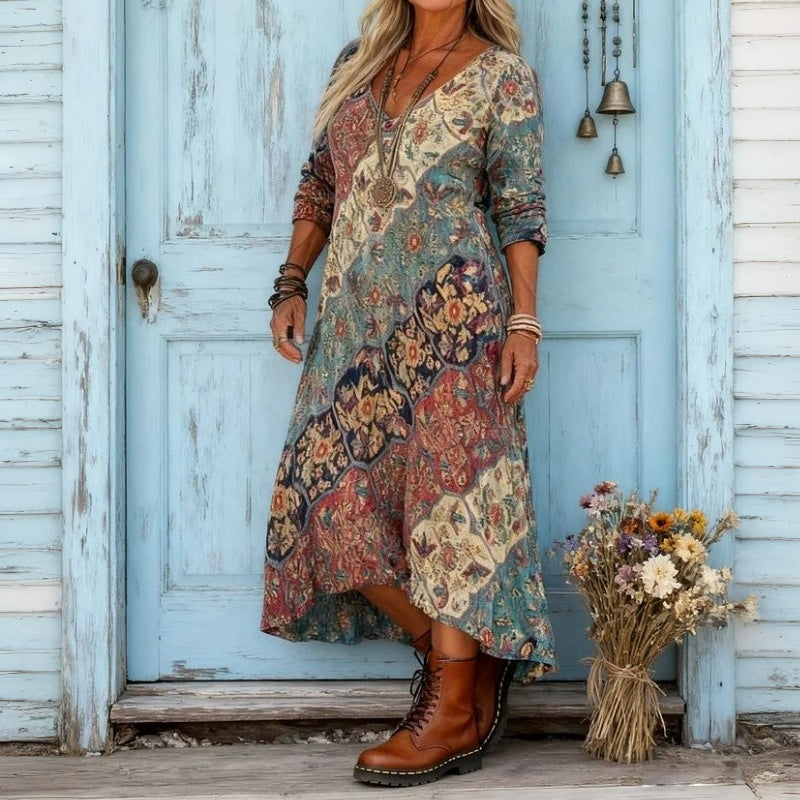 Vintage-Kleid Mit Ethnischem Print