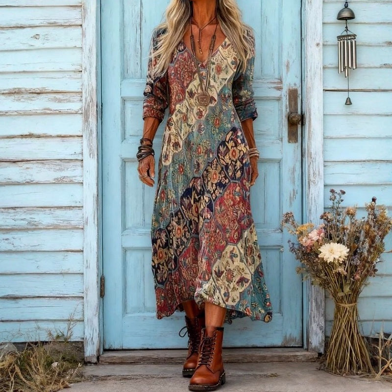 Vintage-Kleid Mit Ethnischem Print