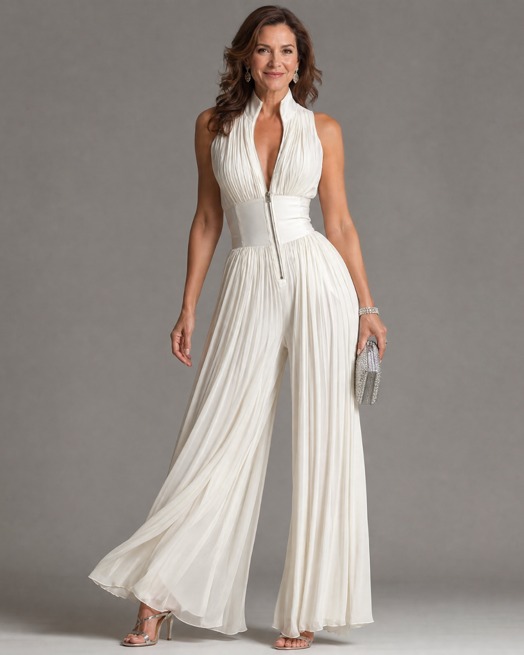 Brigitte Plissierter Overall mit Halter-Ausschnitt und weiten Beinen