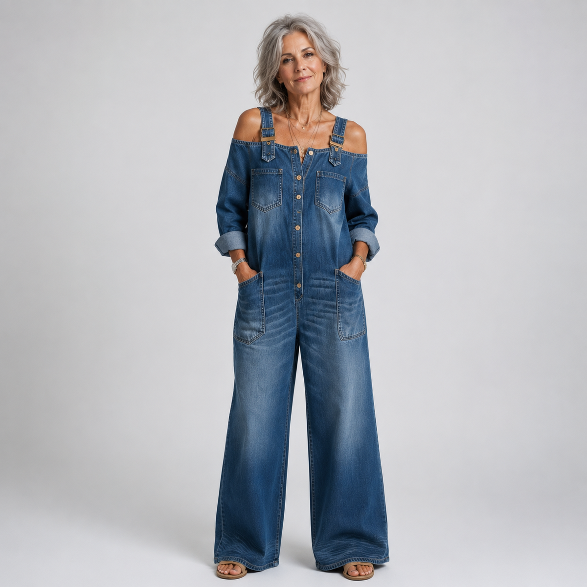 Sophia Jeans-Jumpsuit mit freien Schultern