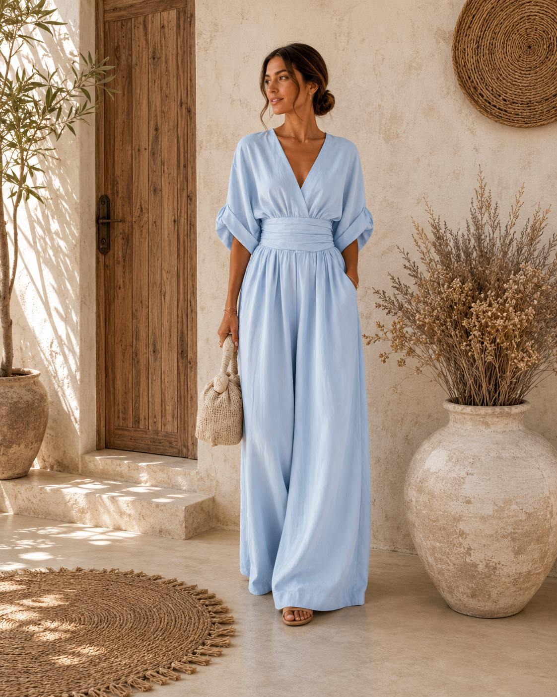 Danielle – Eleganter Overall mit V-Ausschnitt und weiten Beinen