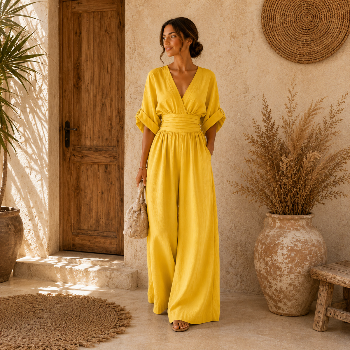 Danielle – Eleganter Overall mit V-Ausschnitt und weiten Beinen