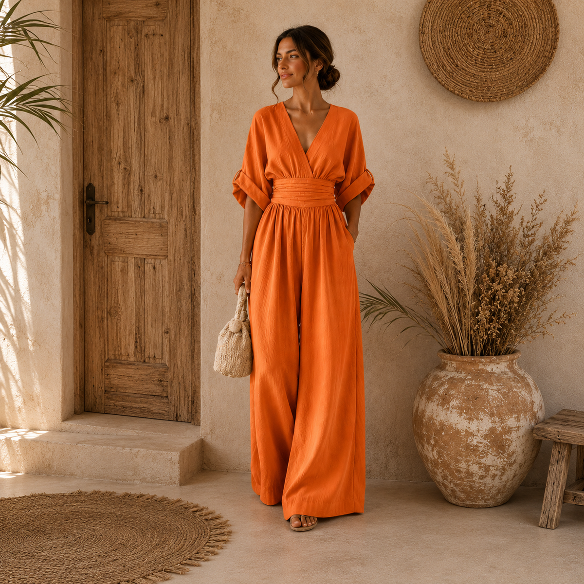 Danielle – Eleganter Overall mit V-Ausschnitt und weiten Beinen