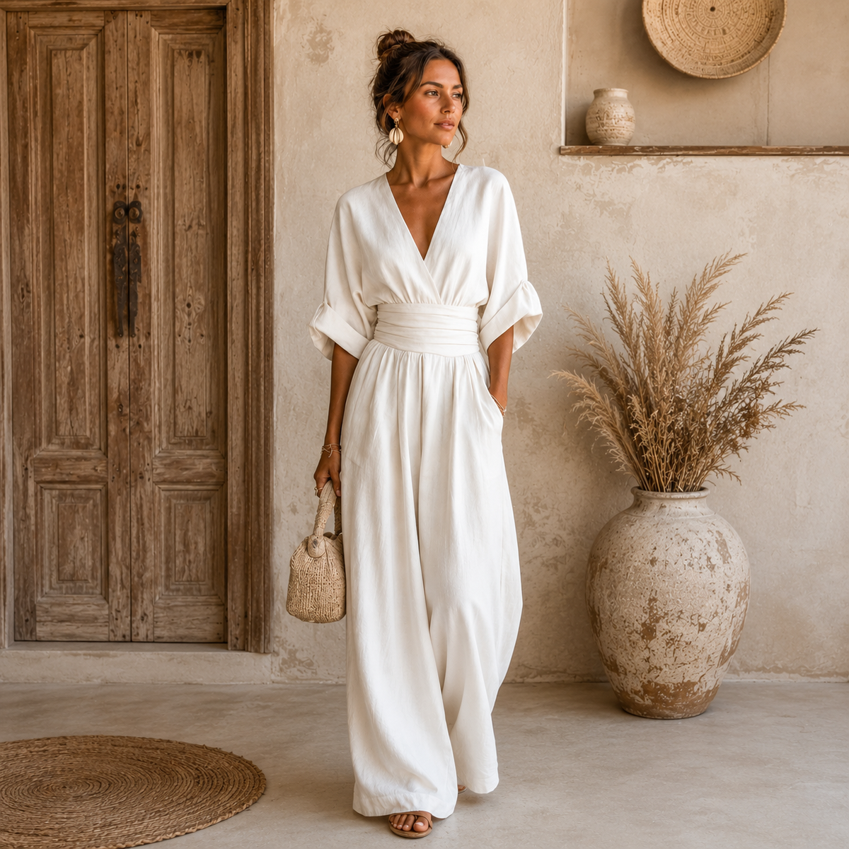 Danielle – Eleganter Overall mit V-Ausschnitt und weiten Beinen