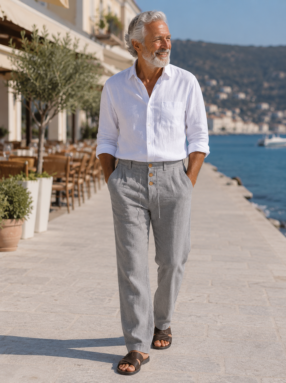 Matteo Leichte Sommerhosen aus Leinen – Grau