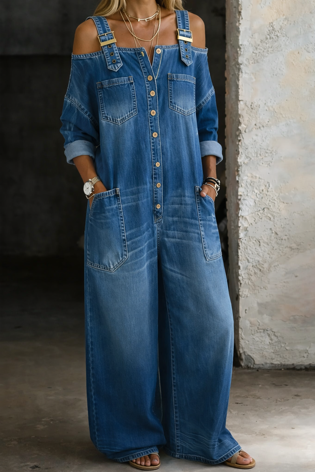Sophia Jeans-Jumpsuit mit freien Schultern