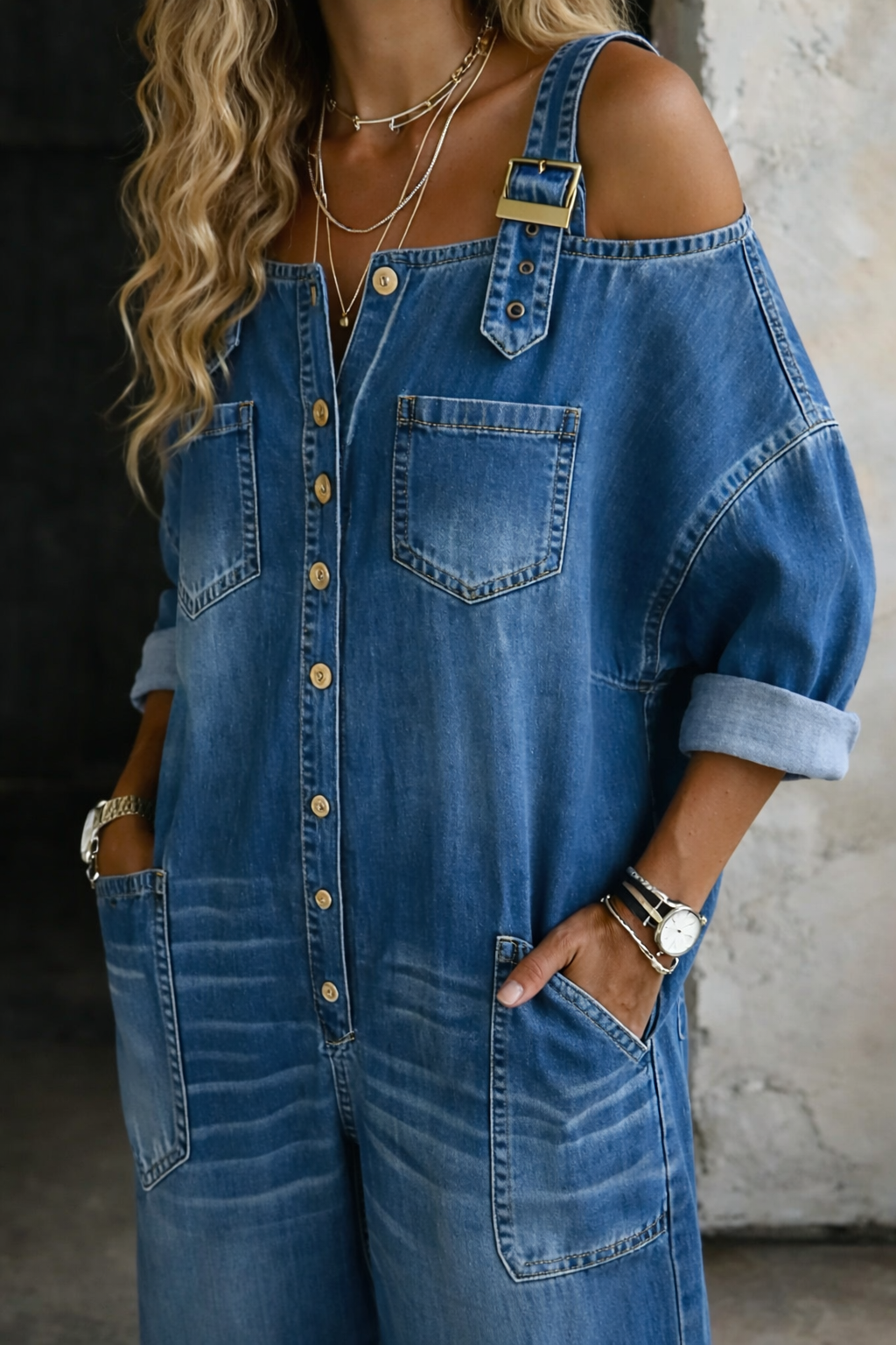 Sophia Jeans-Jumpsuit mit freien Schultern