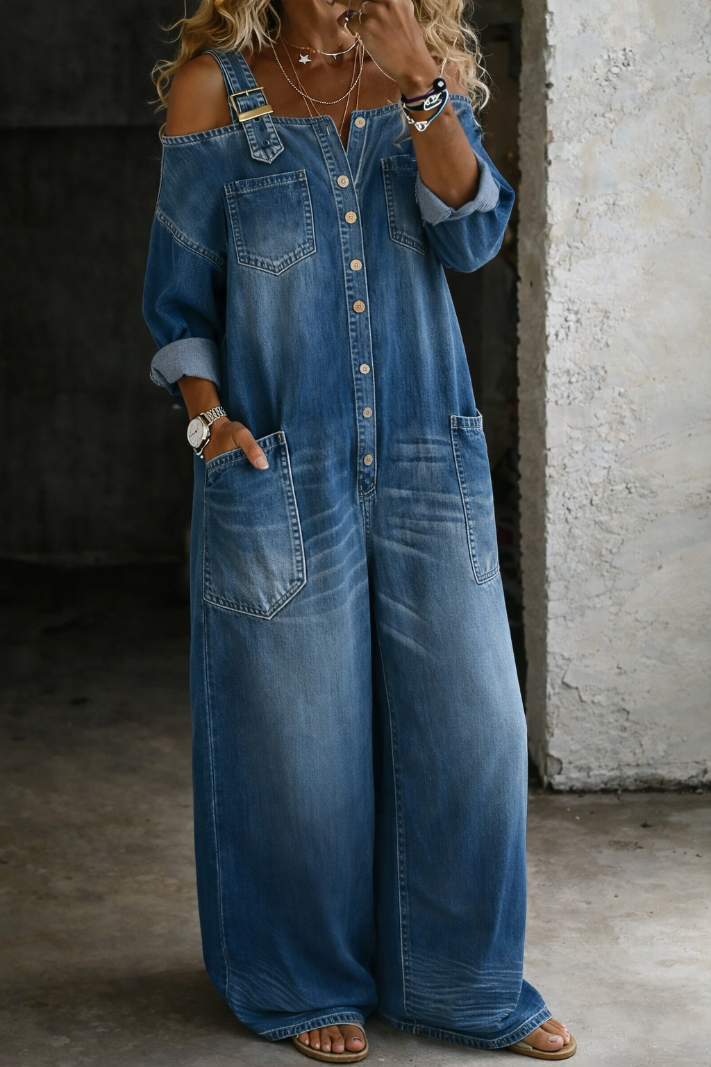 Sophia Jeans-Jumpsuit mit freien Schultern