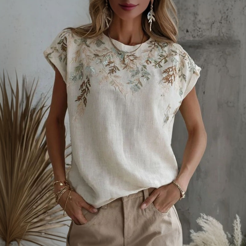 T-Shirt mit Vintage-Blattmuster