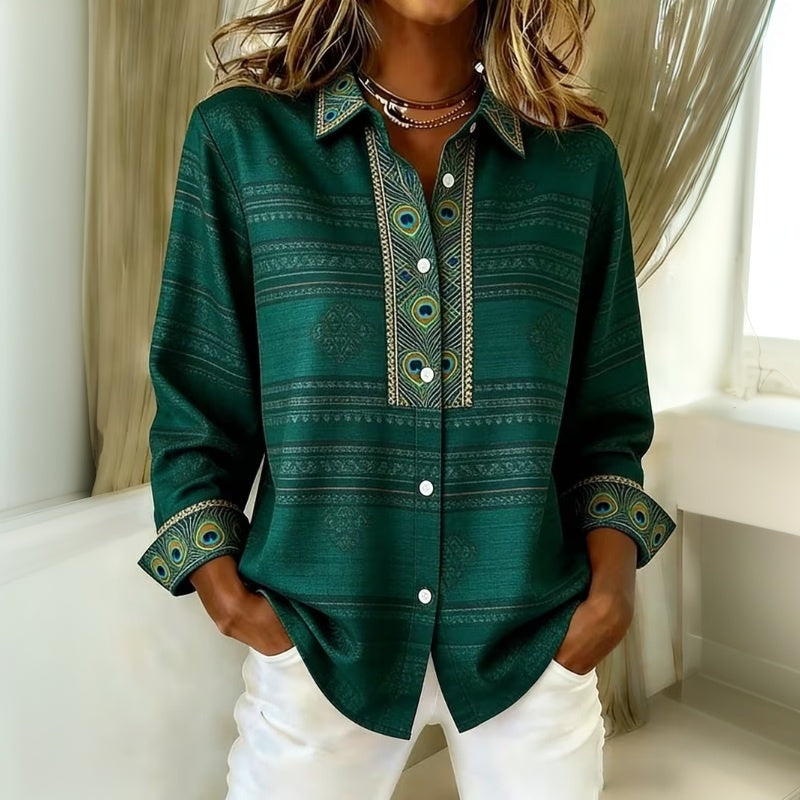 Bluse mit Pfauenfeder-Print