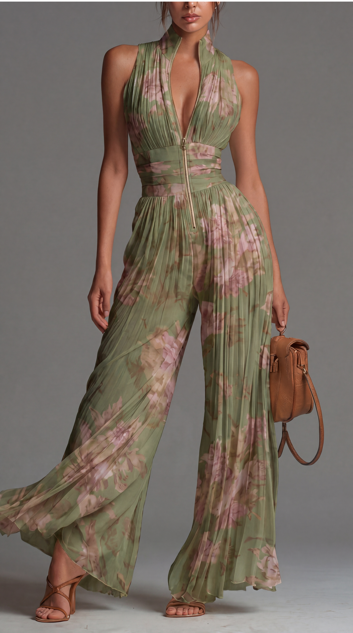 Élina Plissierter Overall mit Blumenmuster