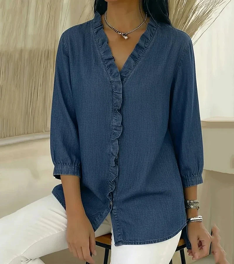 Clémence – Fließende Bluse mit V-Ausschnitt und Rüschen