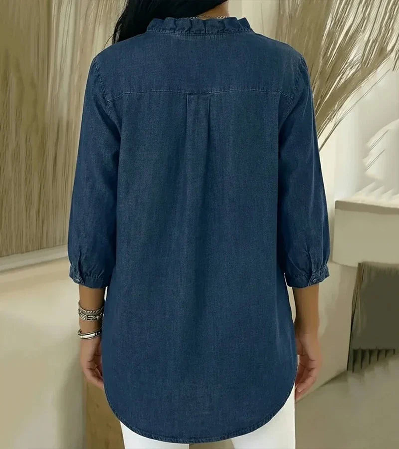 Clémence – Fließende Bluse mit V-Ausschnitt und Rüschen