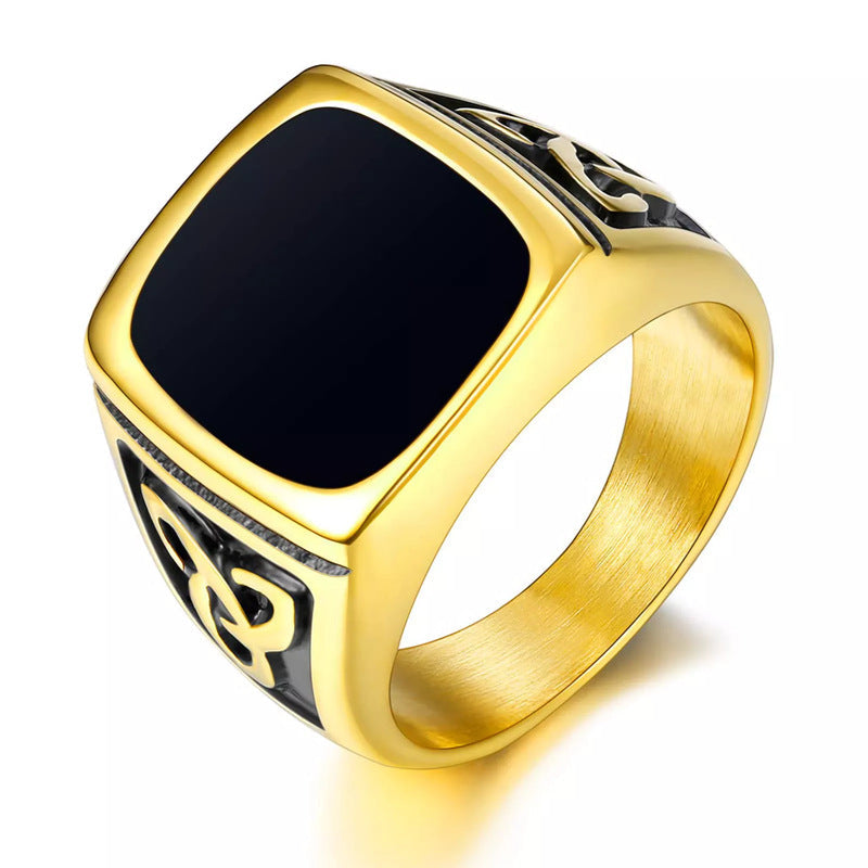 Schwarzer Onyx-Signet-Ring