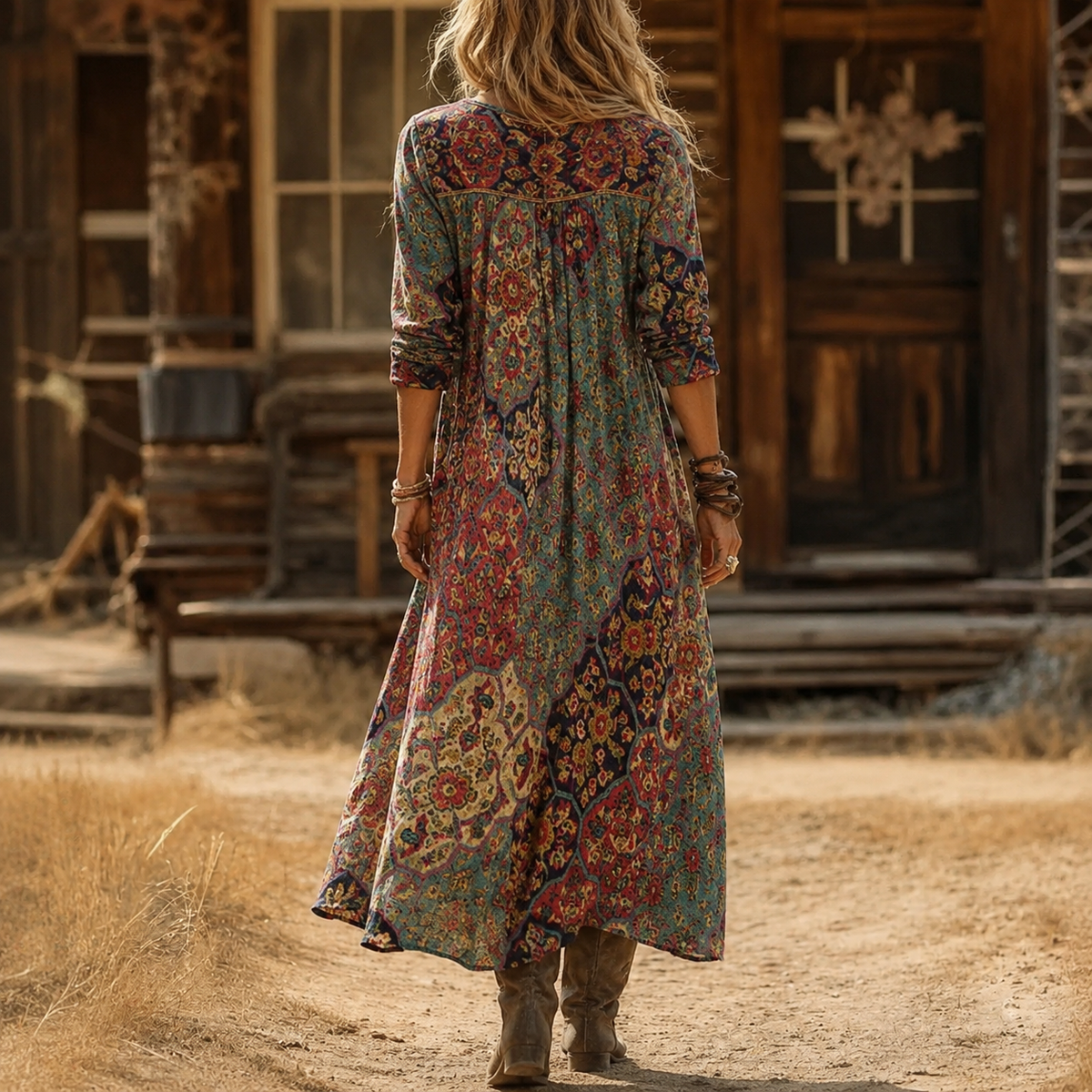 Vintage-Kleid Mit Ethnischem Print