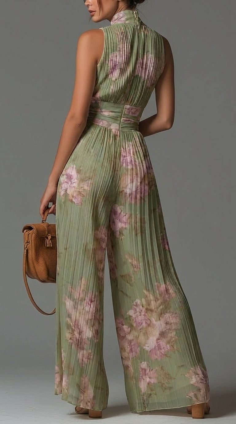Élina Plissierter Overall mit Blumenmuster