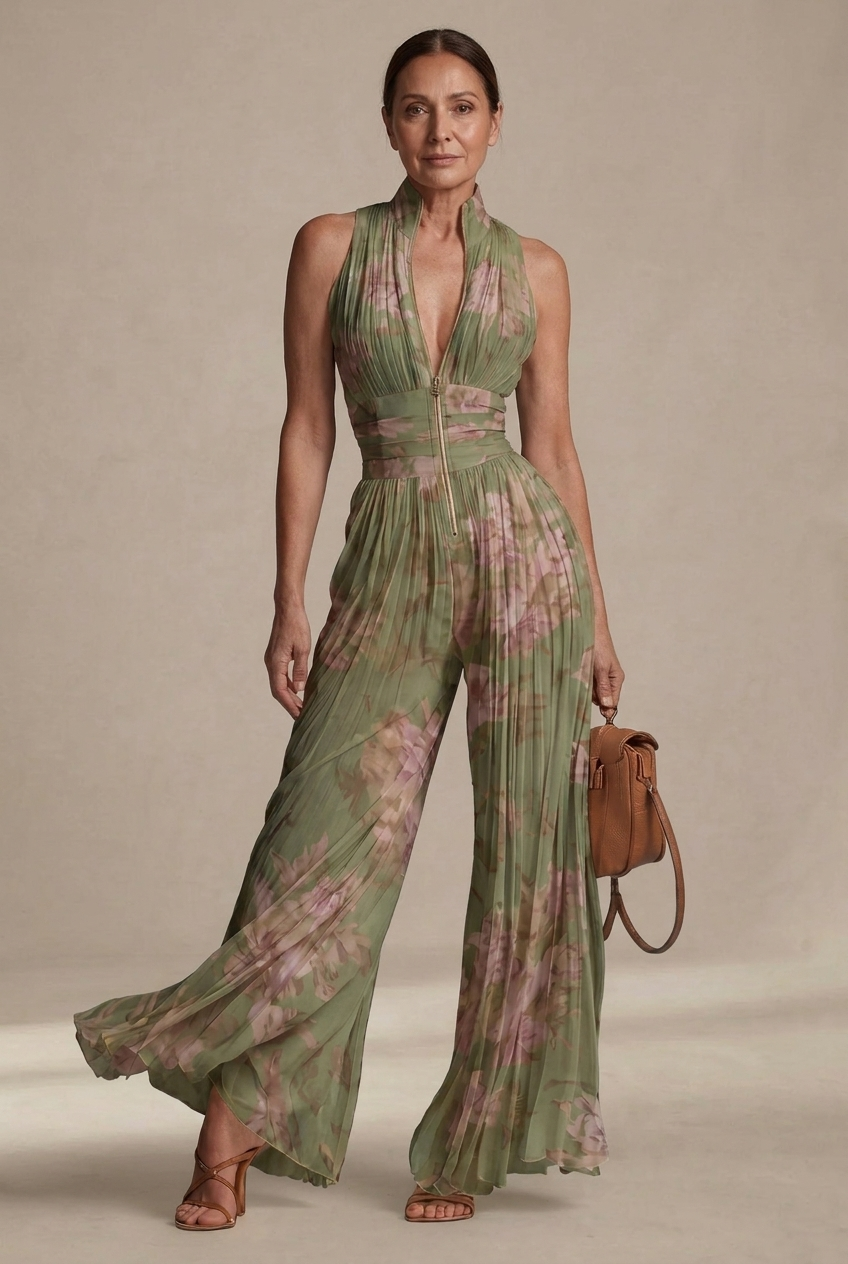 Élina Plissierter Overall mit Blumenmuster