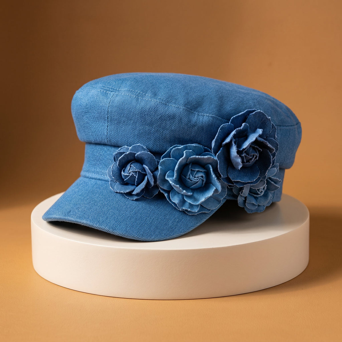 Denim-Hut mit Pfingstrosenmuster