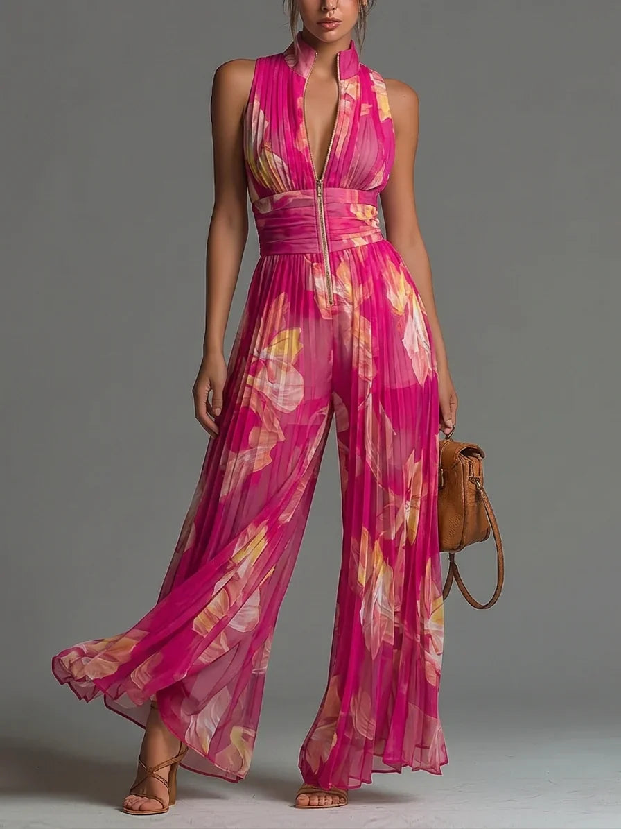 Brigitte Plissierter Overall mit Halter-Ausschnitt und weiten Beinen